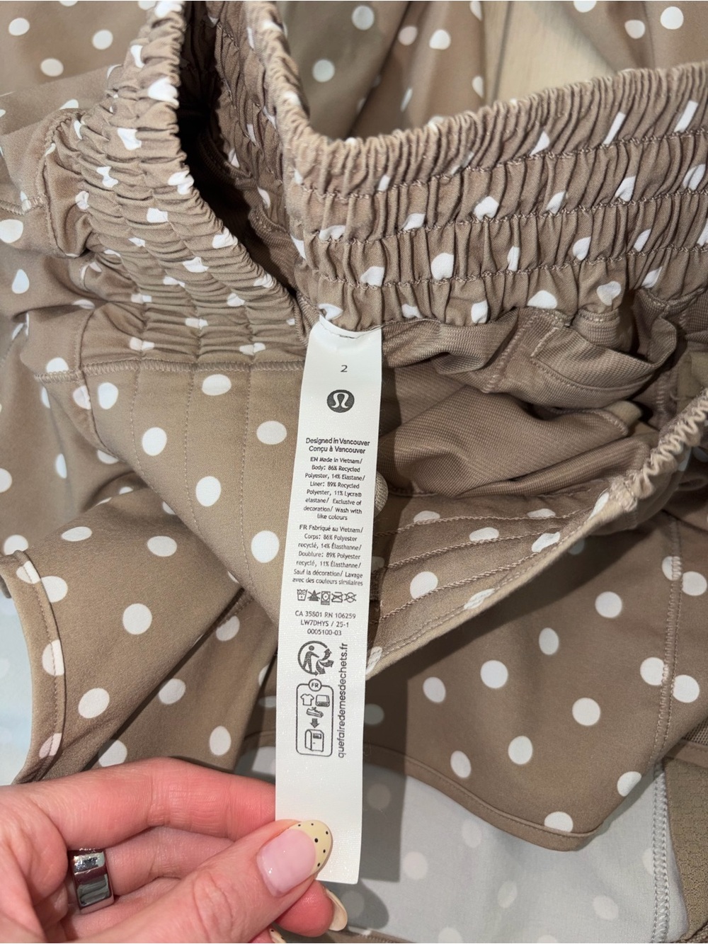 Polka Dot Two-Piece Lulu lemon Set in Taupe and White - Picture 2 of 3